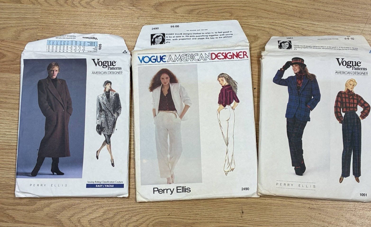 Lot of 3 Vintage 1980's Vogue Sewing Patterns American Designer Perry Ellis