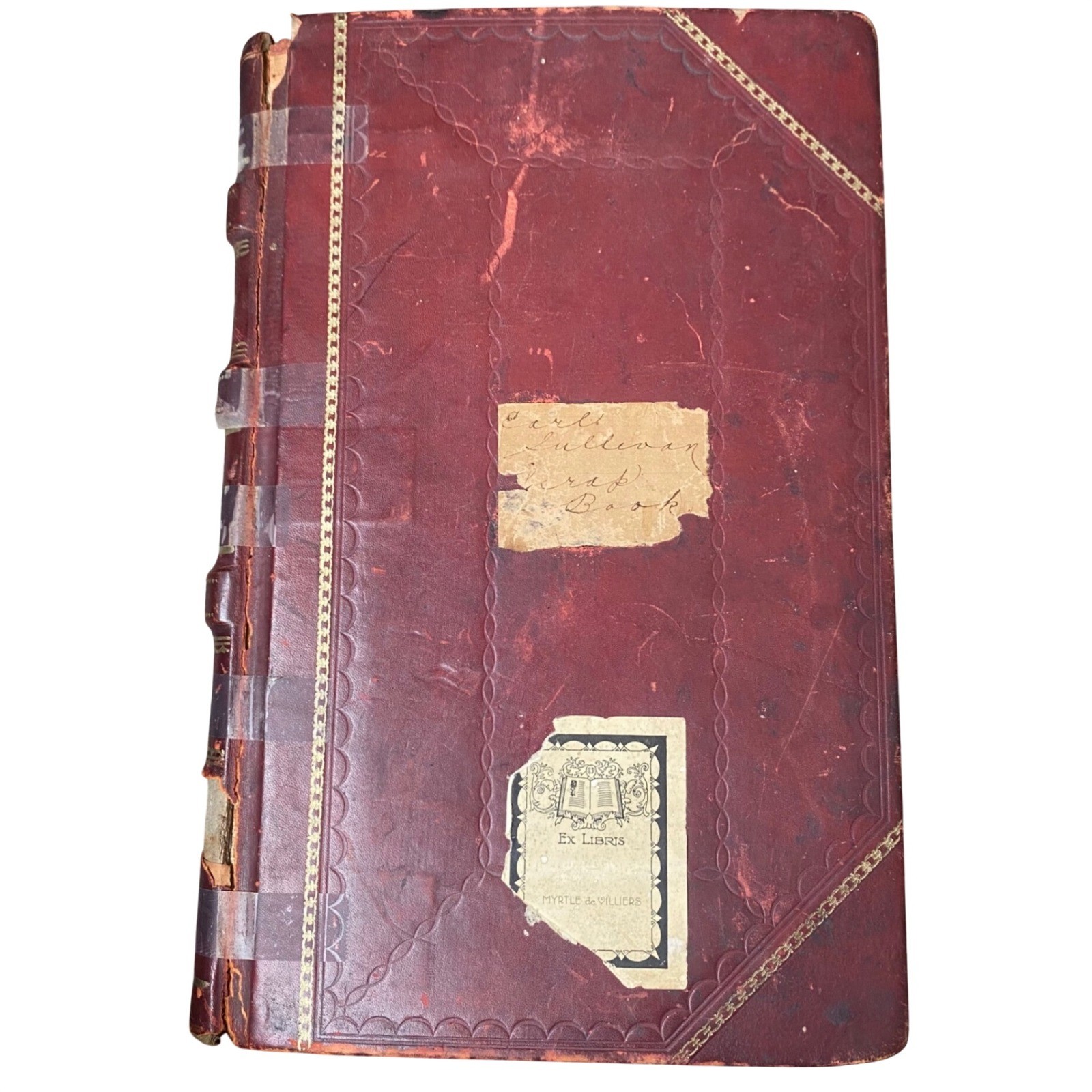 Antique 1906 Leather Ledger Scrapbook WWI Era News Clippings Maps Ephemera