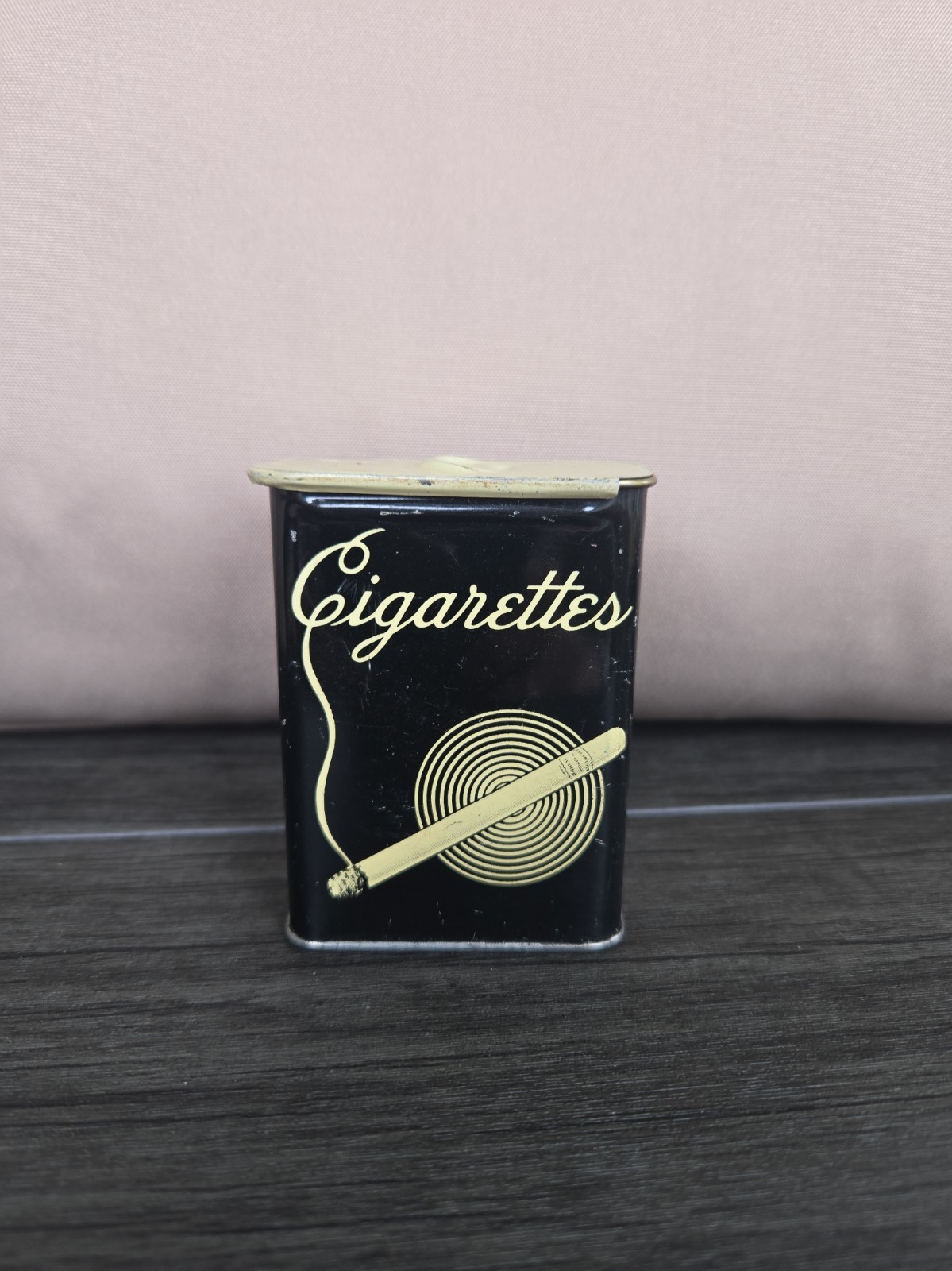 Vintage 1930s–1940s Art Deco cigarette pack holder tin with a sliding lid,... Vintage 1930s–1940s Art Deco cigarette pack holder tin with a sliding lid,...