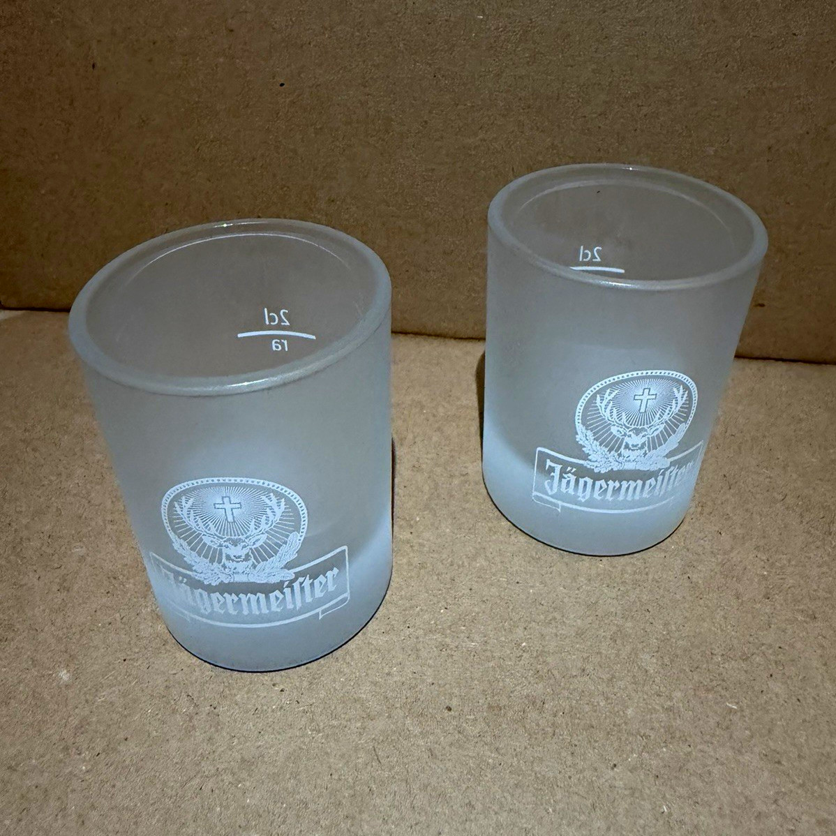 Jagermeister Frosted Shot Glasses 2cl Clear/White Distillery Theme Set of 2