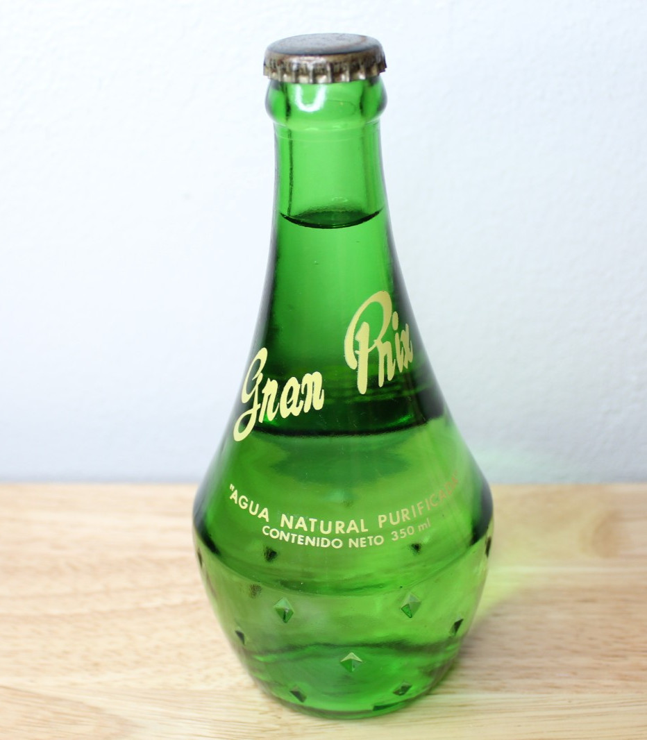 Vintage 1975 Gran Prix Mexican Agua Purificada Bottle – Unopened Green Glass