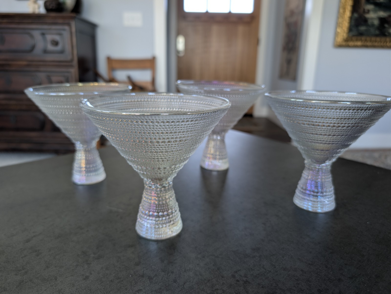 Set of 4 Littala Kastehelmi Iridescent Martini Glasses/Footed Dessert Bowls