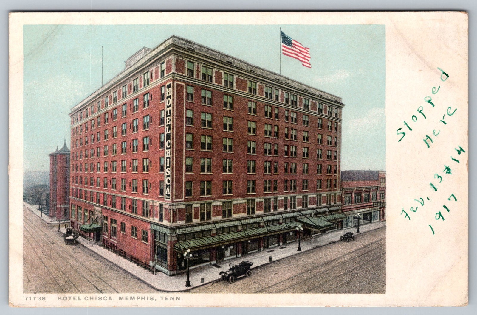 F 258,  Hotel Chisca Memphis TENN., c1917, signage, vintage cars