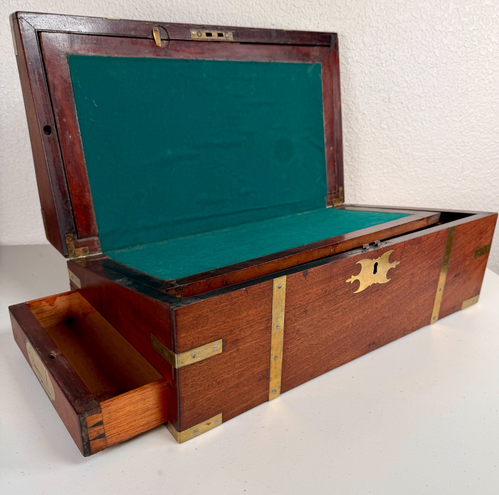 LARGE Antique Georgian Campaign Mahogany Brass Lap Desk Writing Box 19th Century