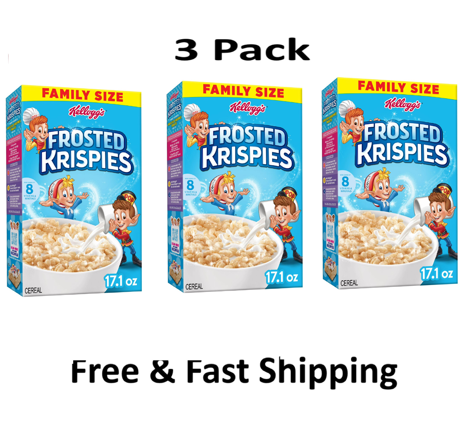 Kellogg's Frosted Krispies breakfast Cereal kids Snacks Family 17.1oz 3 Pack...
