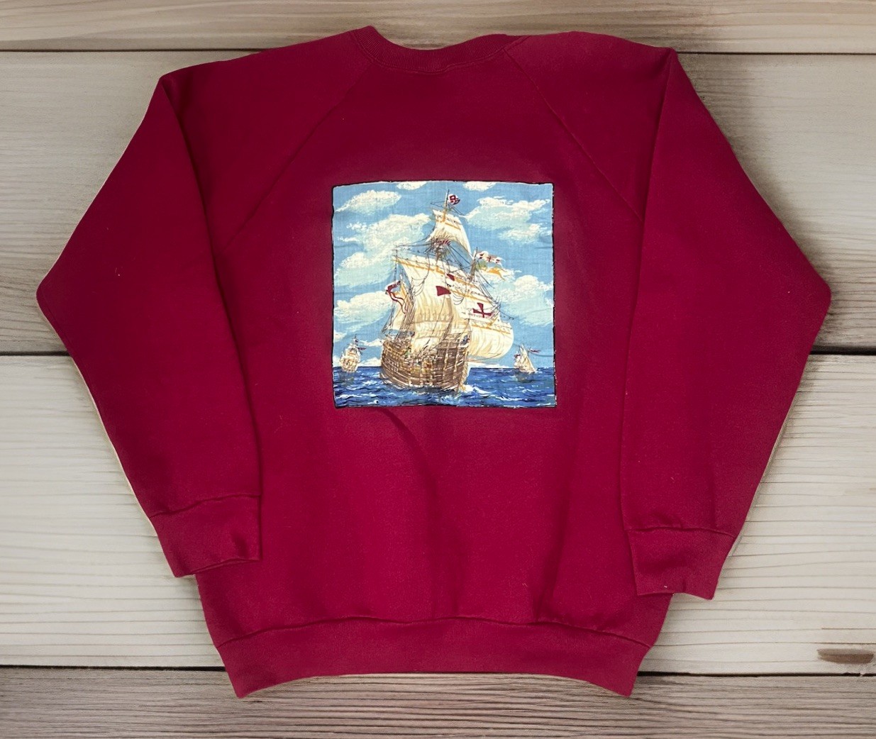 Vintage 1989 Pirate Themed Sweatshirt Pullover Men’s L Burgundy Long Sleeve FOTL