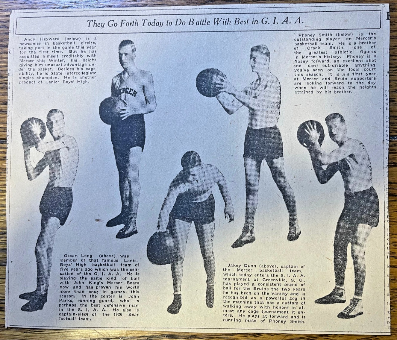 1926 Vintage Magazine Illustration Mercer Georgia College Basketball Team