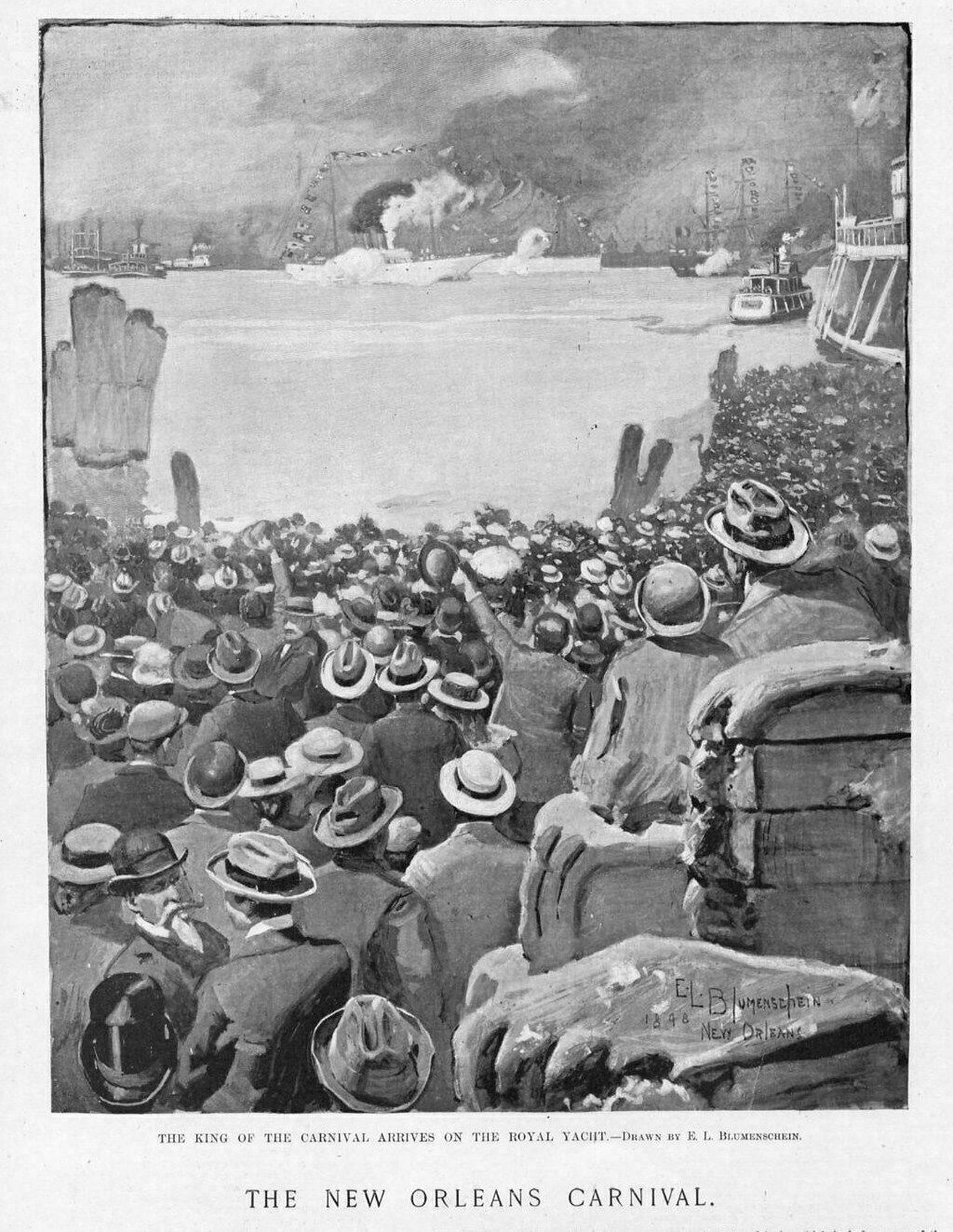 NEW ORLEANS CARNIVAL KING ARRIVES ON THE ROYAL YACHT, NEW ORLEANS 1898 CARNIVAL