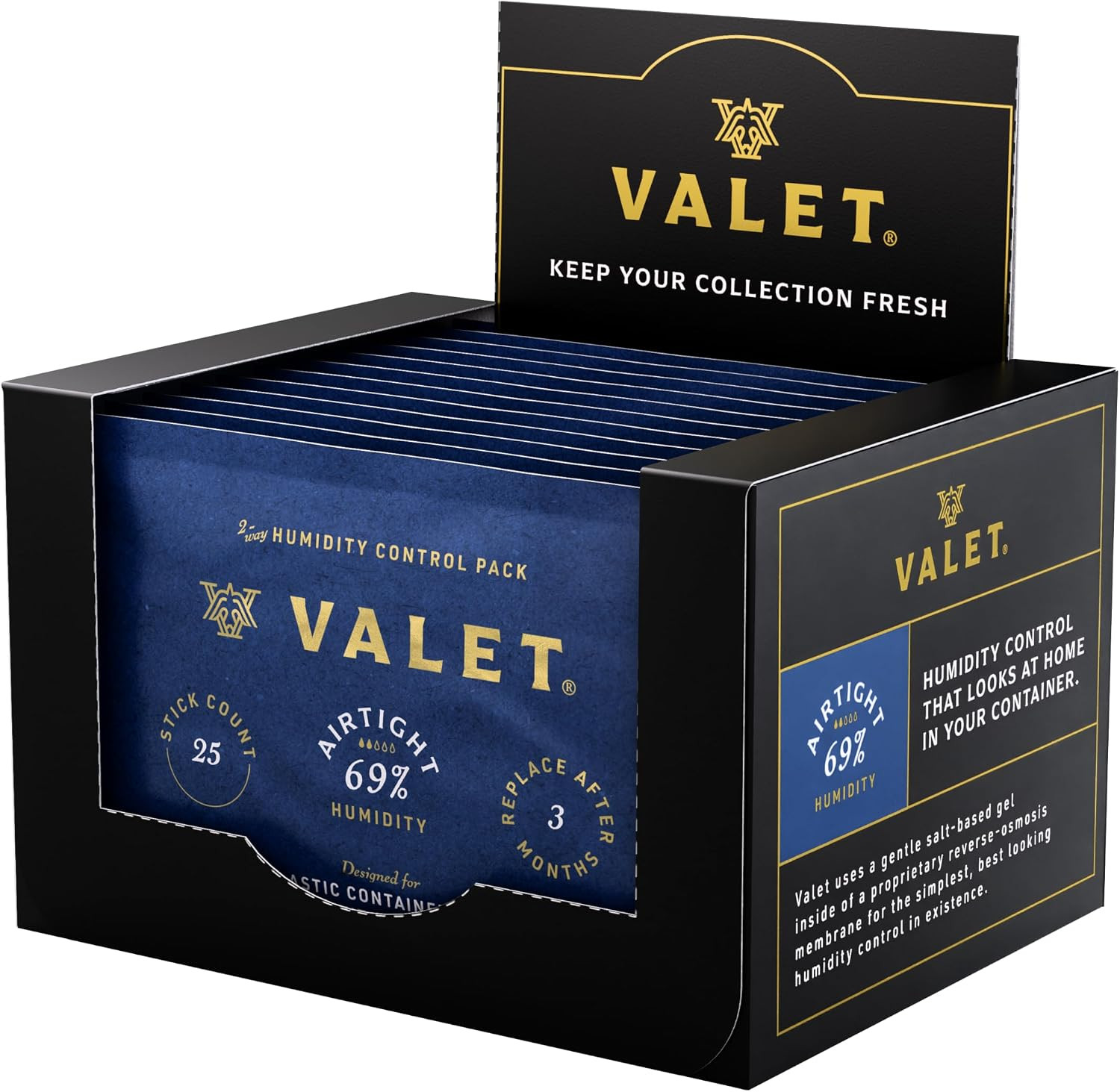 Valet 69% Two-Way Humidity Packs 12-Pack (60g), Bulk Two-Way Humidity Control Pa