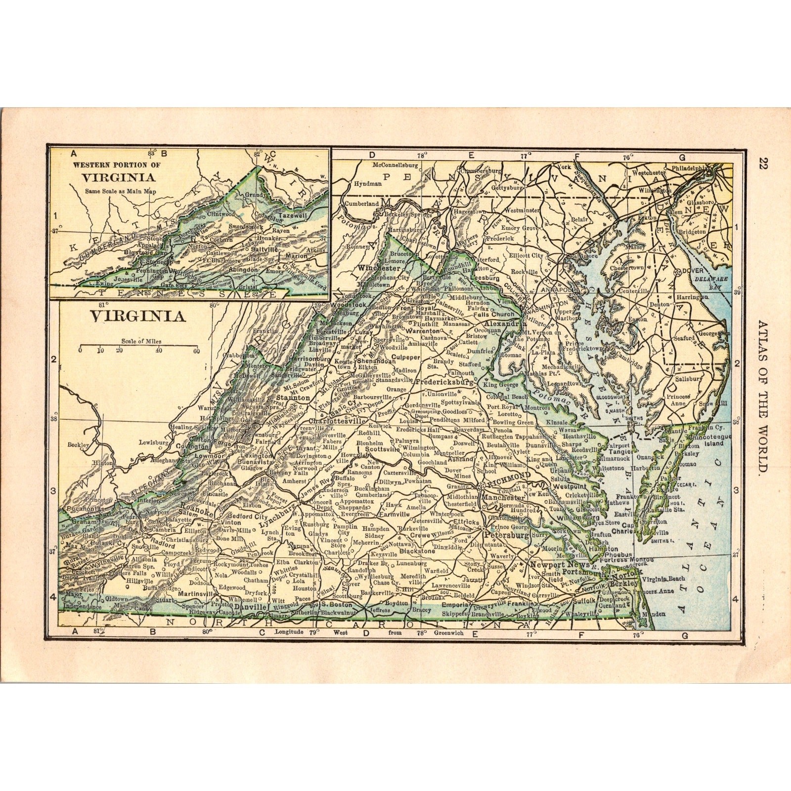 Vintage Map of Virginia and Maryland and Delaware 1910 Map SL1 Vintage Map of Virginia and Maryland and Delaware 1910 Map SL1