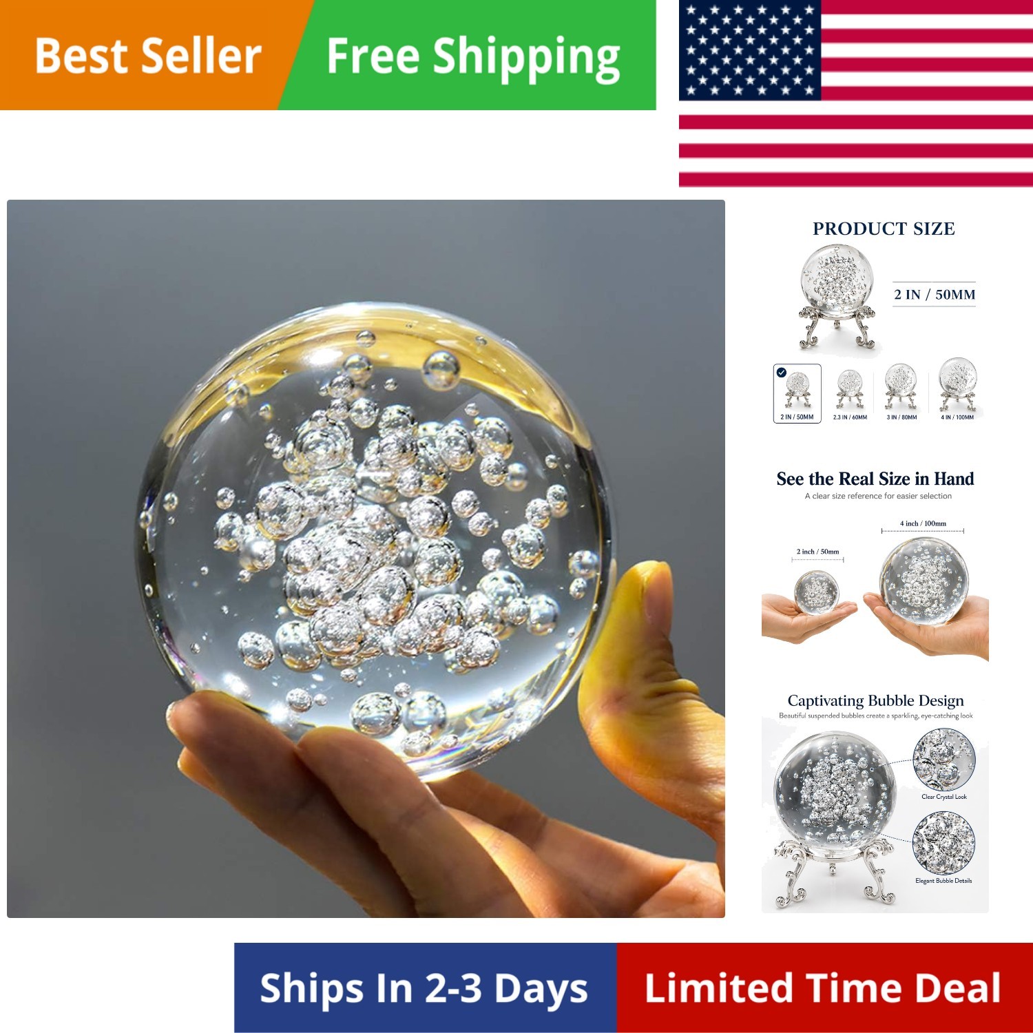 Crystal 2 inch 50mm Bubble Crystal Ball Paperweight Gorgeous Glass Ball for D... Crystal 2 inch 50mm Bubble Crystal Ball Paperweight Gorgeous Glass Ball for D...