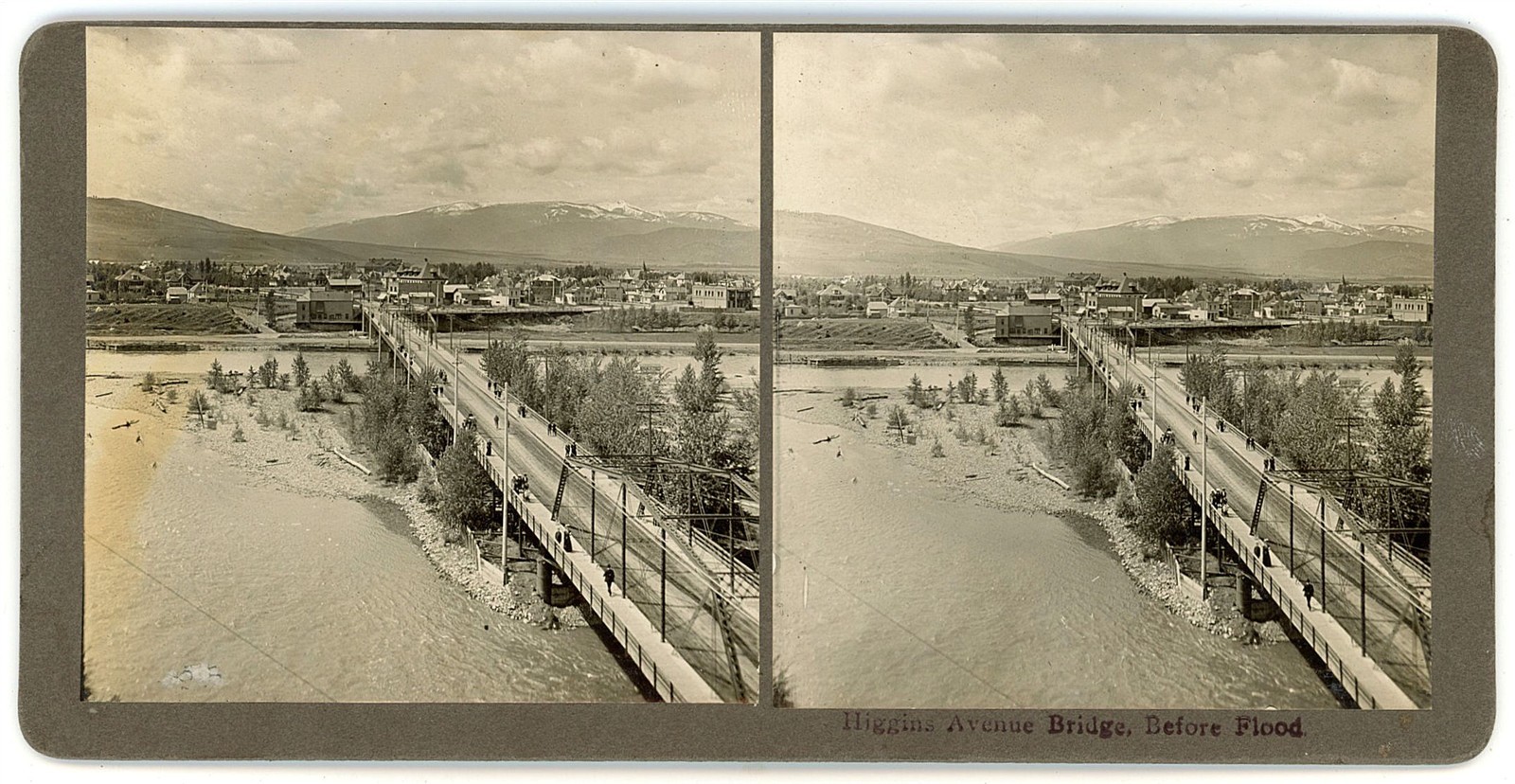 MONTANA STEREOVIEW - Missoula - Higgins Avenue Bridge - NA Forsyth 1900s