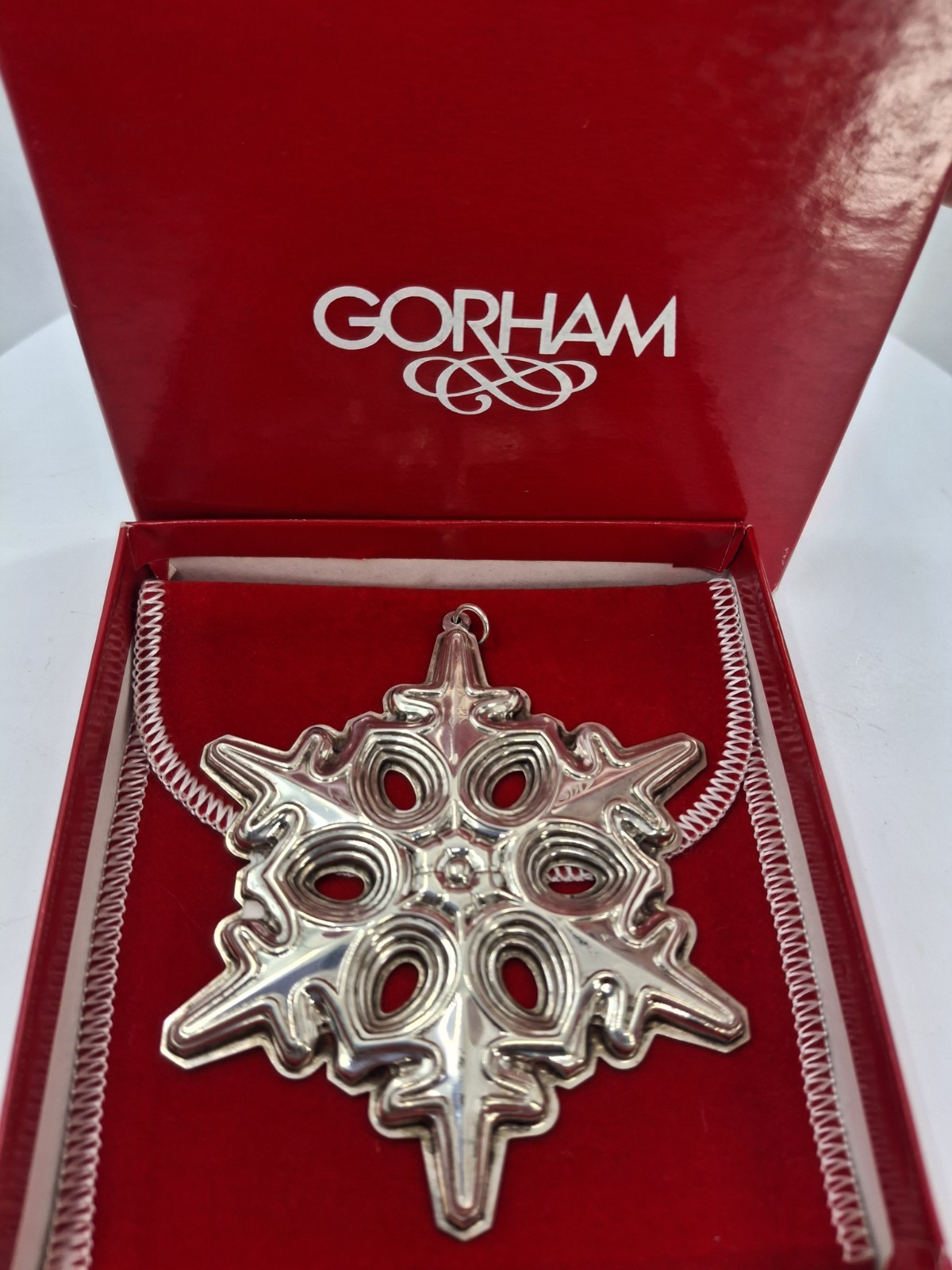 Vintage 1991 Gorham Sterling Silver 925 Snowflake Ornament Orig Box 23.6g