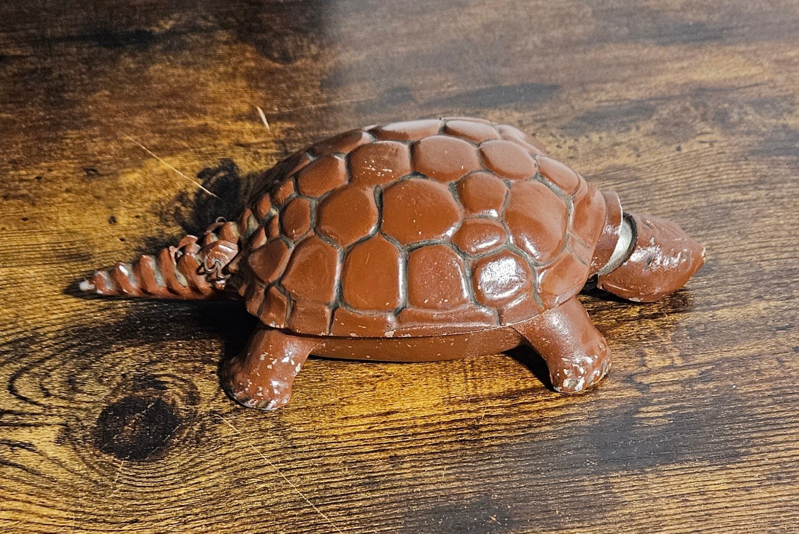 Antique Mechanical Cast Iron Snapping Turtle Tobacco Spittoon Ashtray Brown