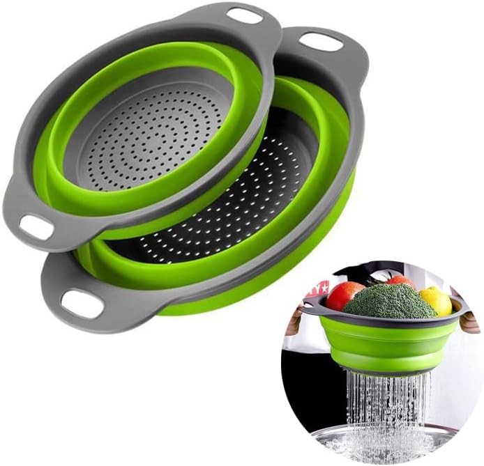 2 Pack foldable round collapsible colander with stable base and handles