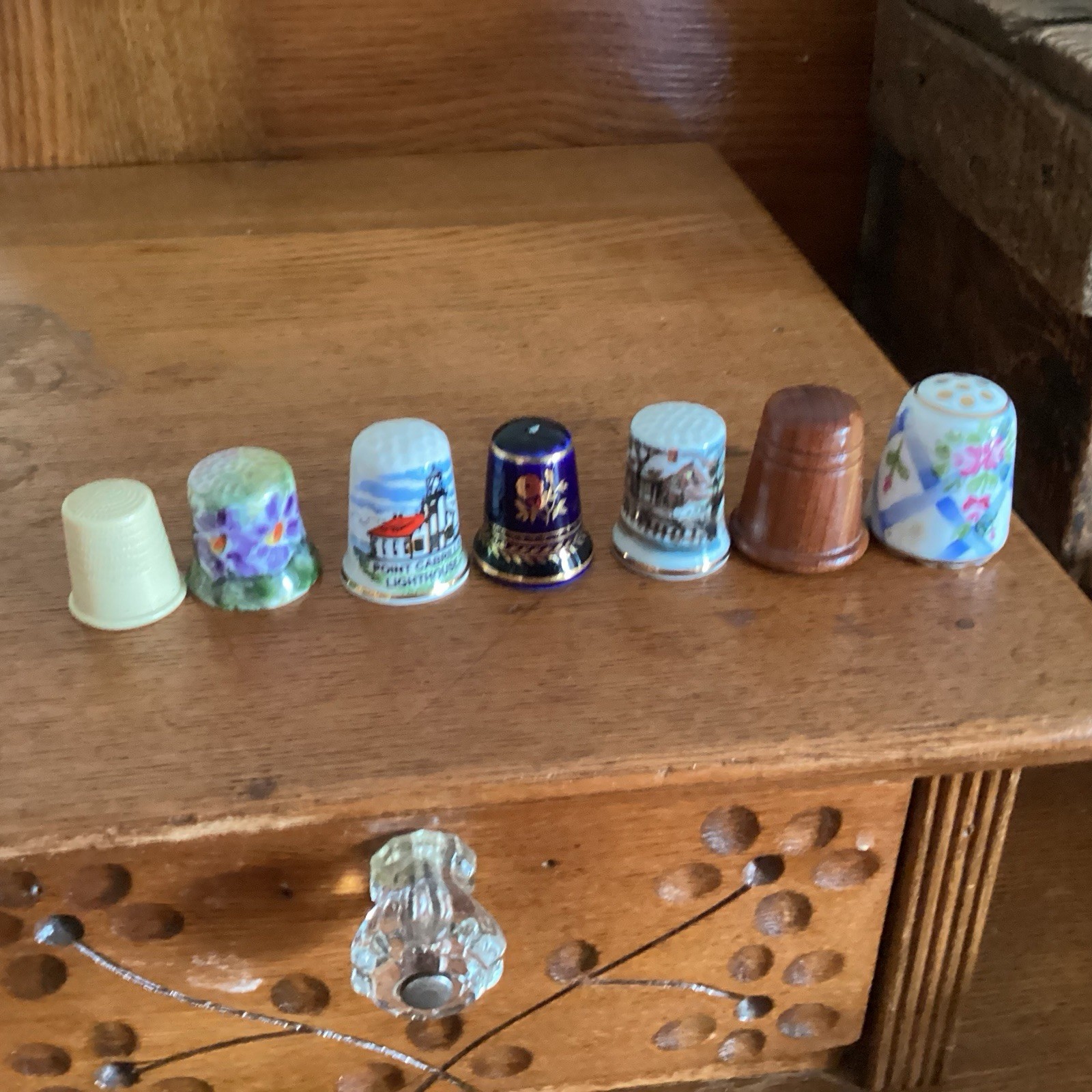 Vintage thimbles Mixed lot Of Seven Ceramic Plastic Wood Great Britain