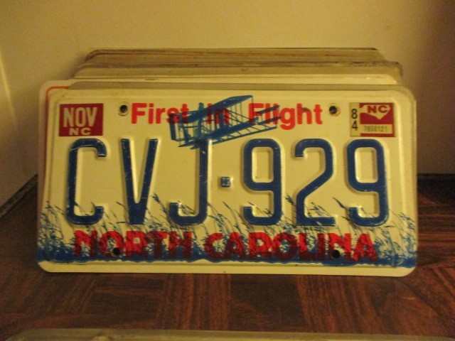 vintage 1984 North Carolina License Plate CVJ 929 Wright Brothers airplane