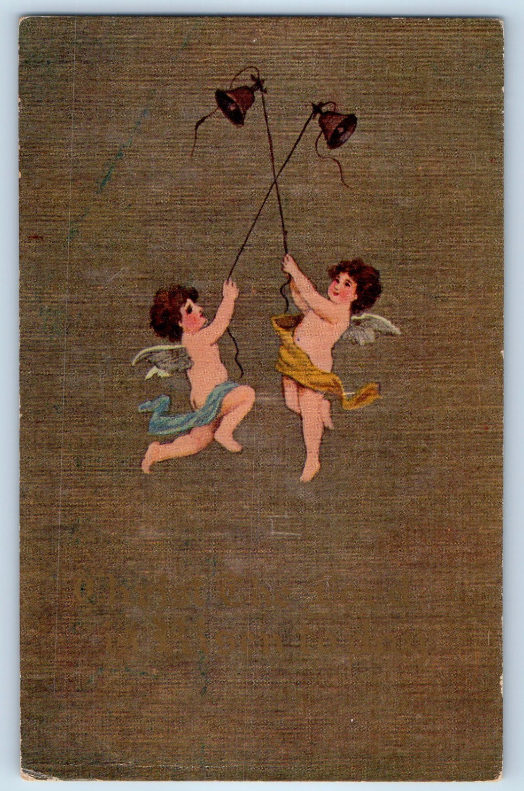 c1905 Two Cherub Angels Ringing Bells Unposted Antique Postcard