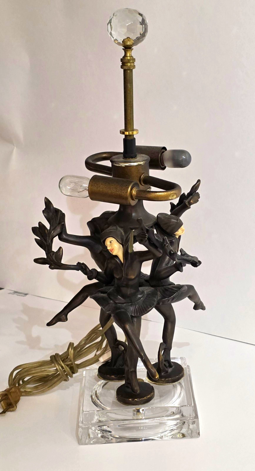 JB Hirsh 1930s Antique 3 Harlequin Pixie Art Deco Bronze Lamp (Extremely Rare)