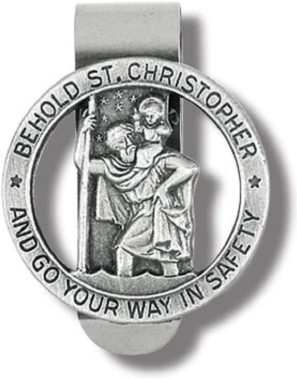 Go Your Way in Safety - Pewter Saint Christopher Visor Clip, 3/8 Inch Diameter