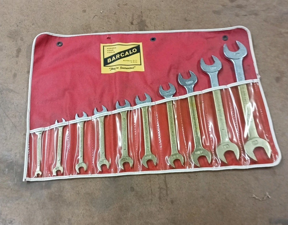 Vintage Barcalo Raised Panel 10 Piece Open End Wrench Set Original Paper