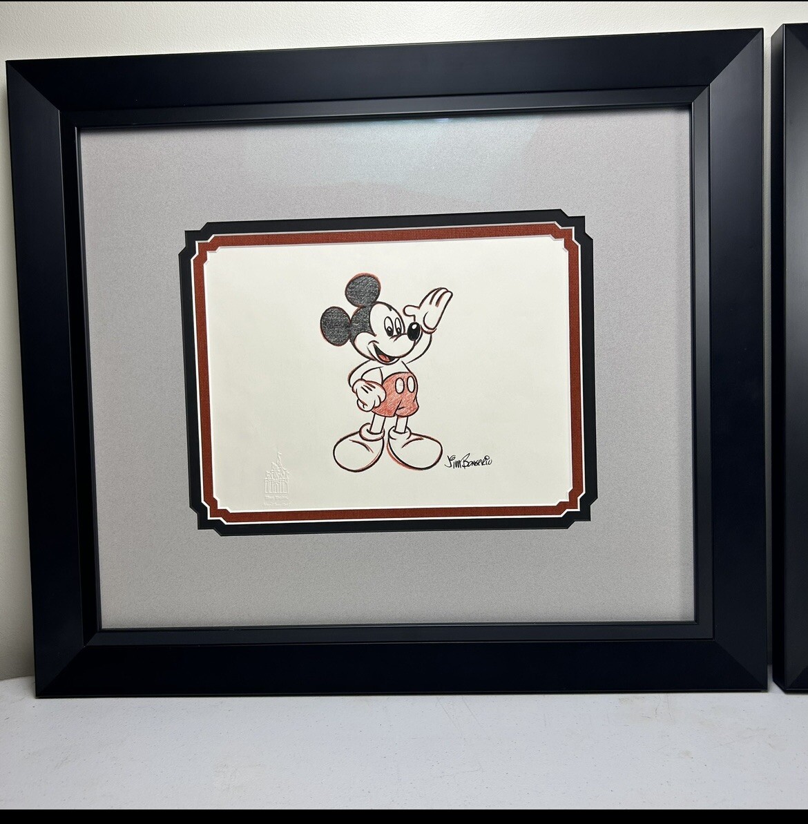 DISNEY ART 20x23 SWEETHEARTS MICKEY MOUSE  FRAMED Signed by Jim Bonserio