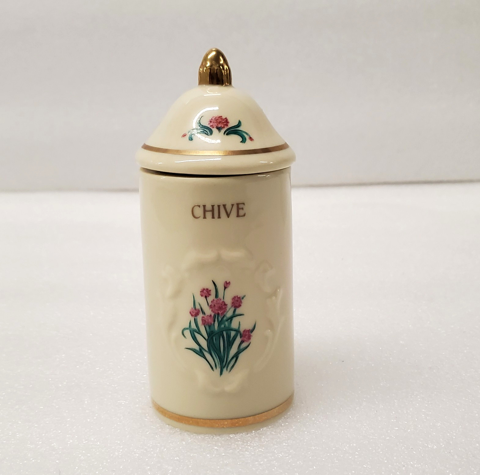 Vintage Lenox Spice Garden Chive Jar 1992 Lidded Fine Porcelain Kitchen Decor
