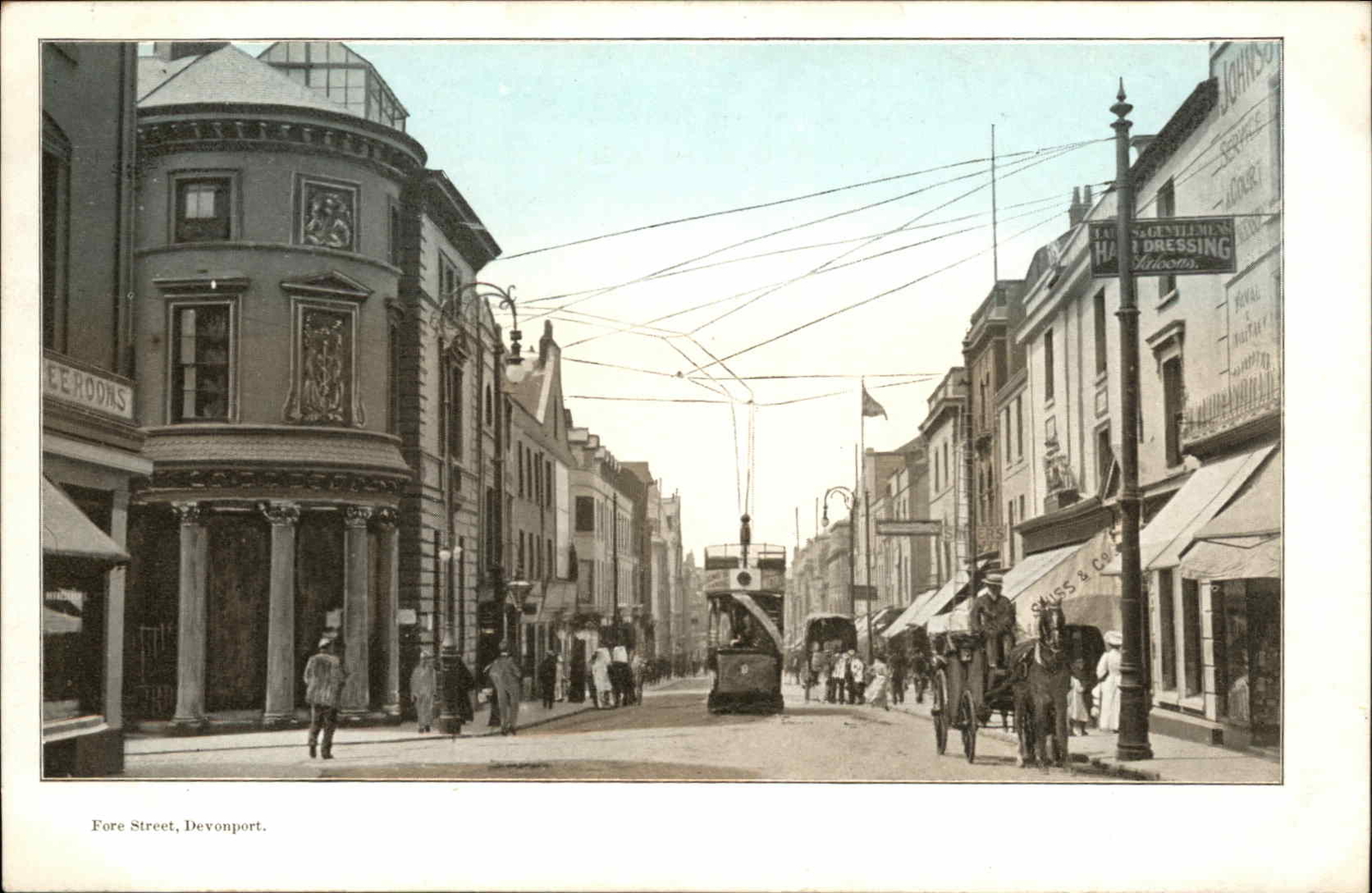 Antique DEVONPORT DEVON Fore Street TROLLEY STREET SCENE Postcard