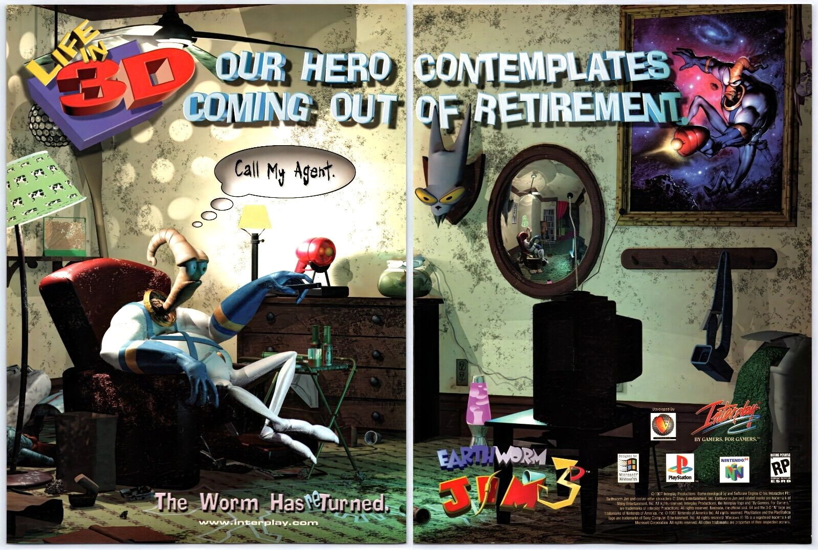 Vintage Print Ad 1998 Earthworm Jim 3d N64 PS1 Game Original Promo Poster Art