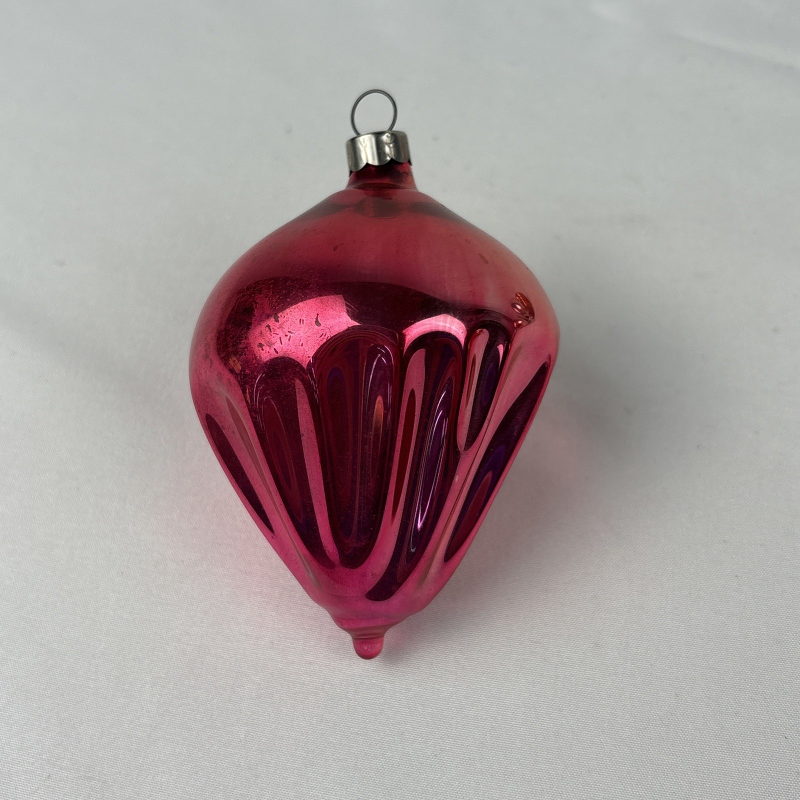 Vtg HEIM Glass Christmas Ornament Pink Pre War Fluted Parachute US of A 3.25