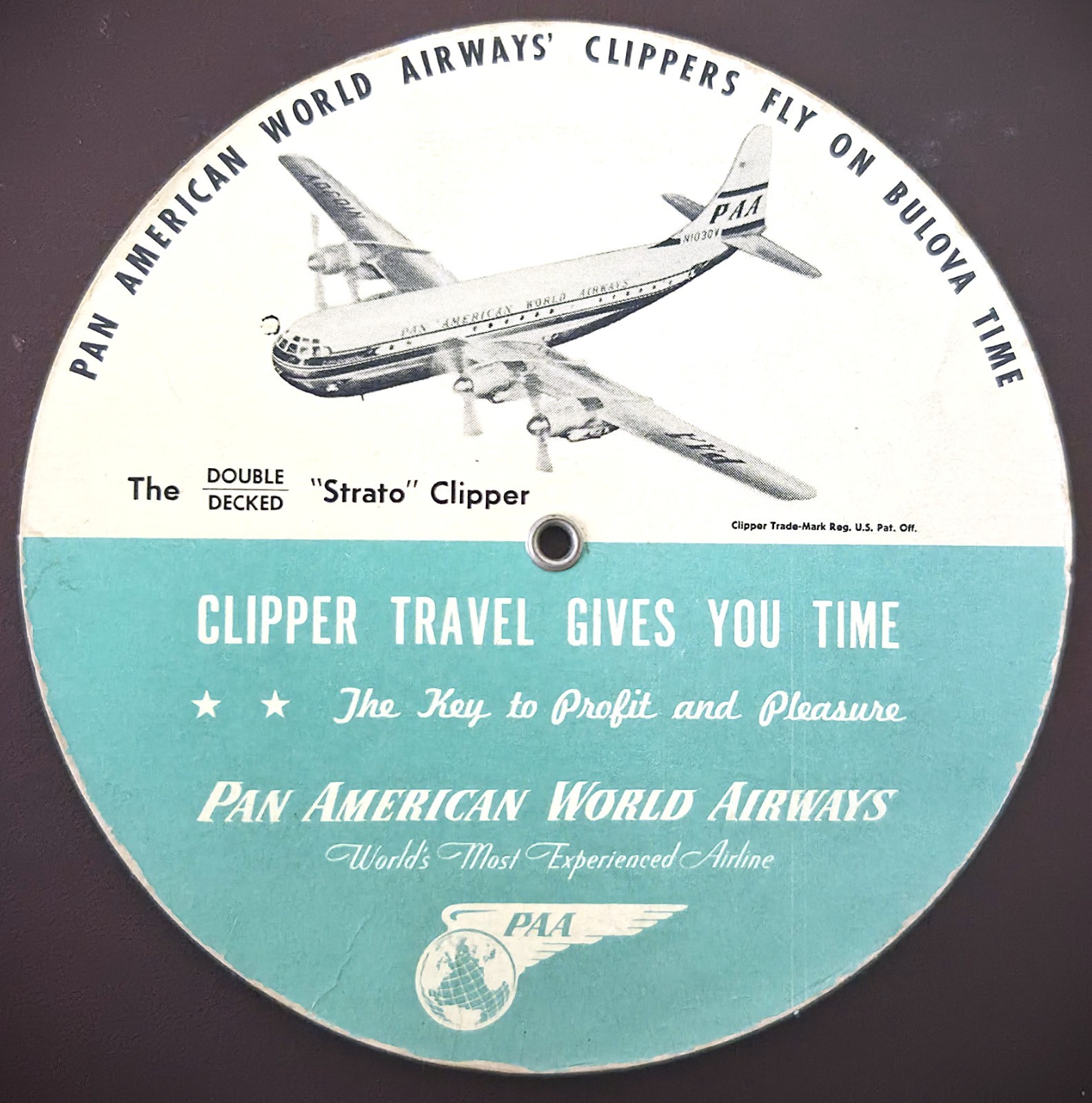 Vintage 1949 Pan Am PAA Time Selector Strato Clipper Bulova Dial Vintage 1949 Pan Am PAA Time Selector Strato Clipper Bulova Dial