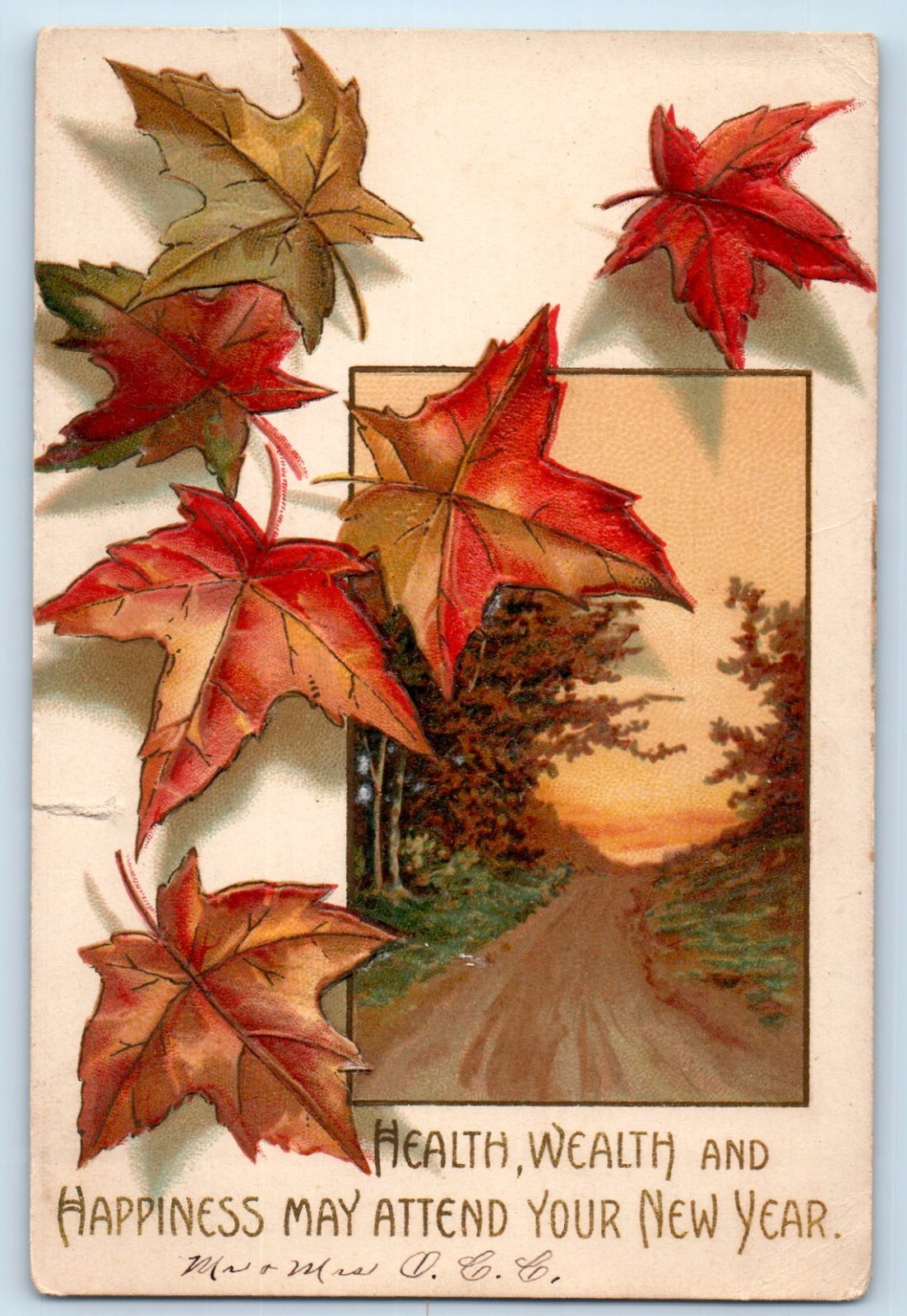 New Year Postcard Ivy Leaf Road Scene Clapsaddle Embossed c1910\'s Antique