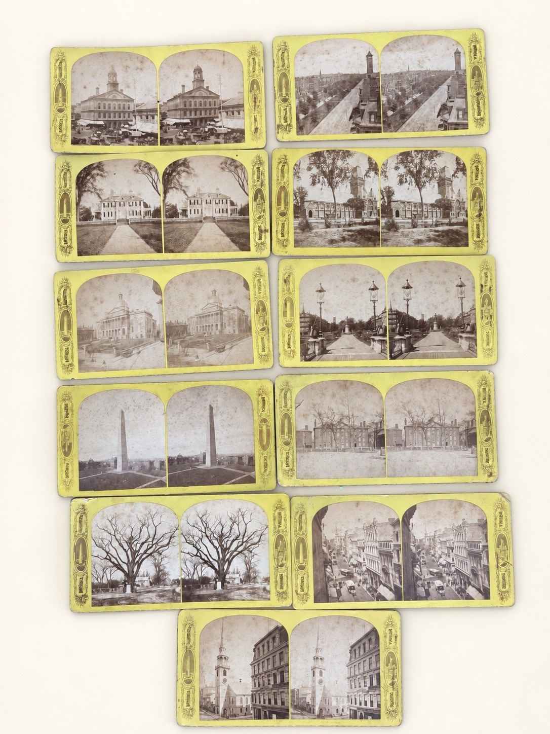 Lot of 11 Antique 1870s Stereoview Cards - Boston & Suburbs Harvard Bunker Hill