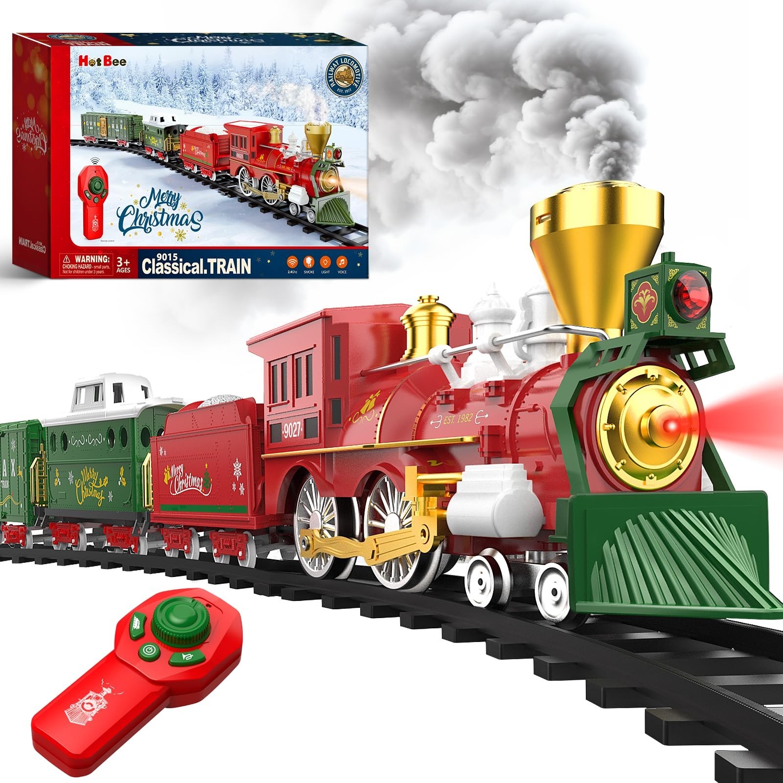Hot Bee Christmas Train Set with Remote Control Train Toys w/Smoke, Lights & ... Hot Bee Christmas Train Set with Remote Control Train Toys w/Smoke, Lights & ...