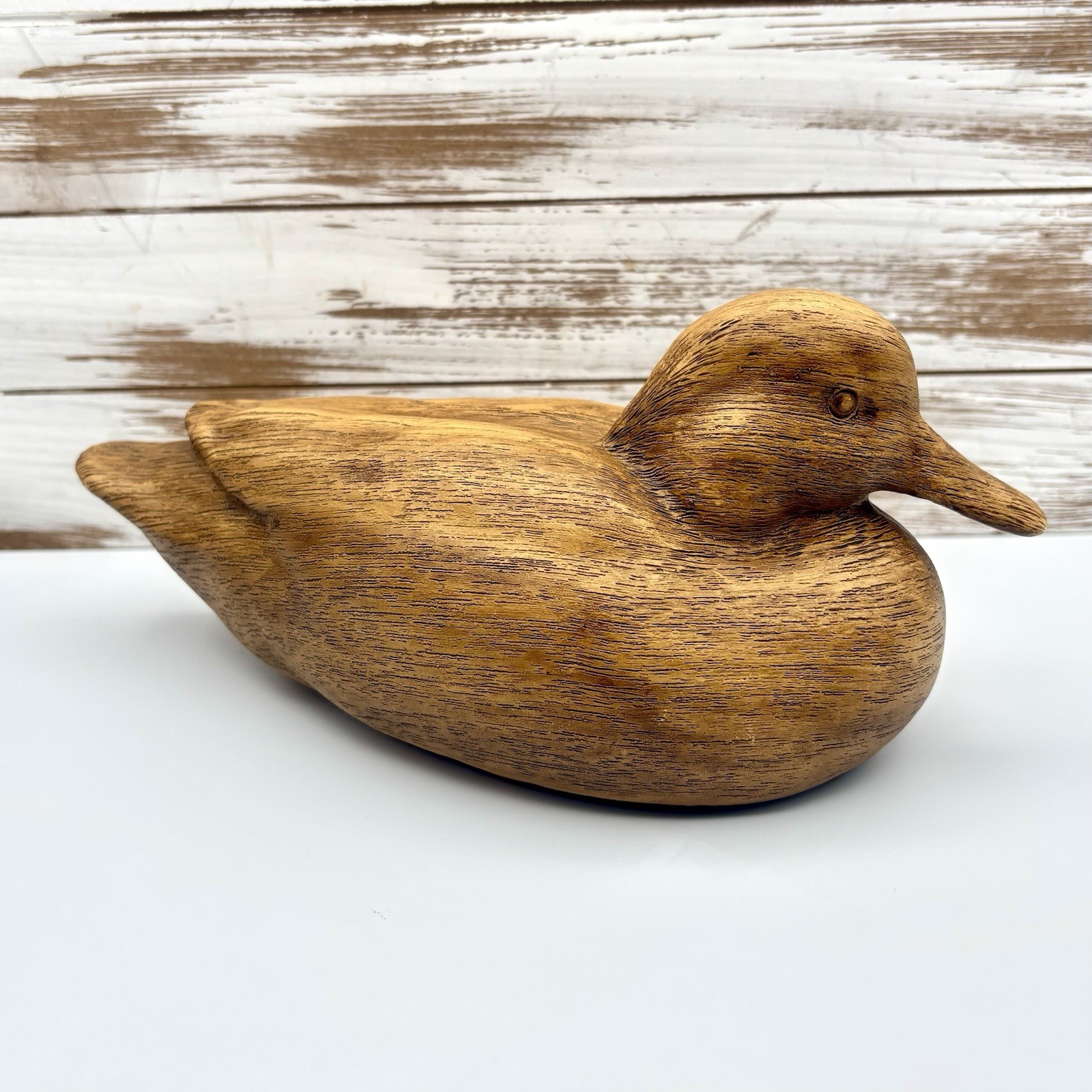 Carved Wood Composite Duck Decoy Bird Figurine Sculpture 8.75” X 4”
