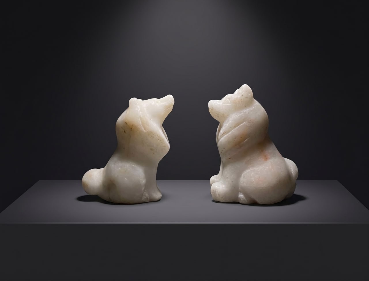 Vtg 2 White Marble Chukchi Dog Sculptures – Hand Carved Inuit Art Figurines Vtg 2 White Marble Chukchi Dog Sculptures – Hand Carved Inuit Art Figurines