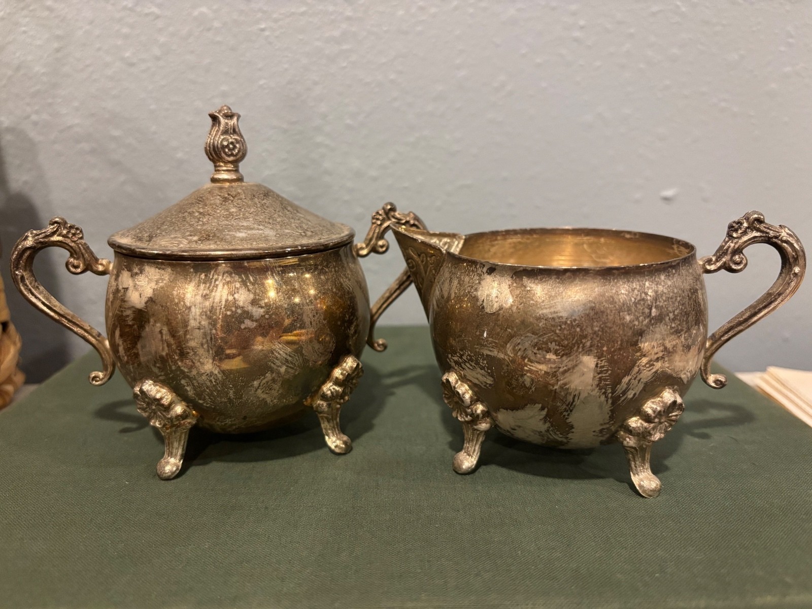 Vintage Silverplated Creamer and Sugar Bowl Set from Hong Kong
