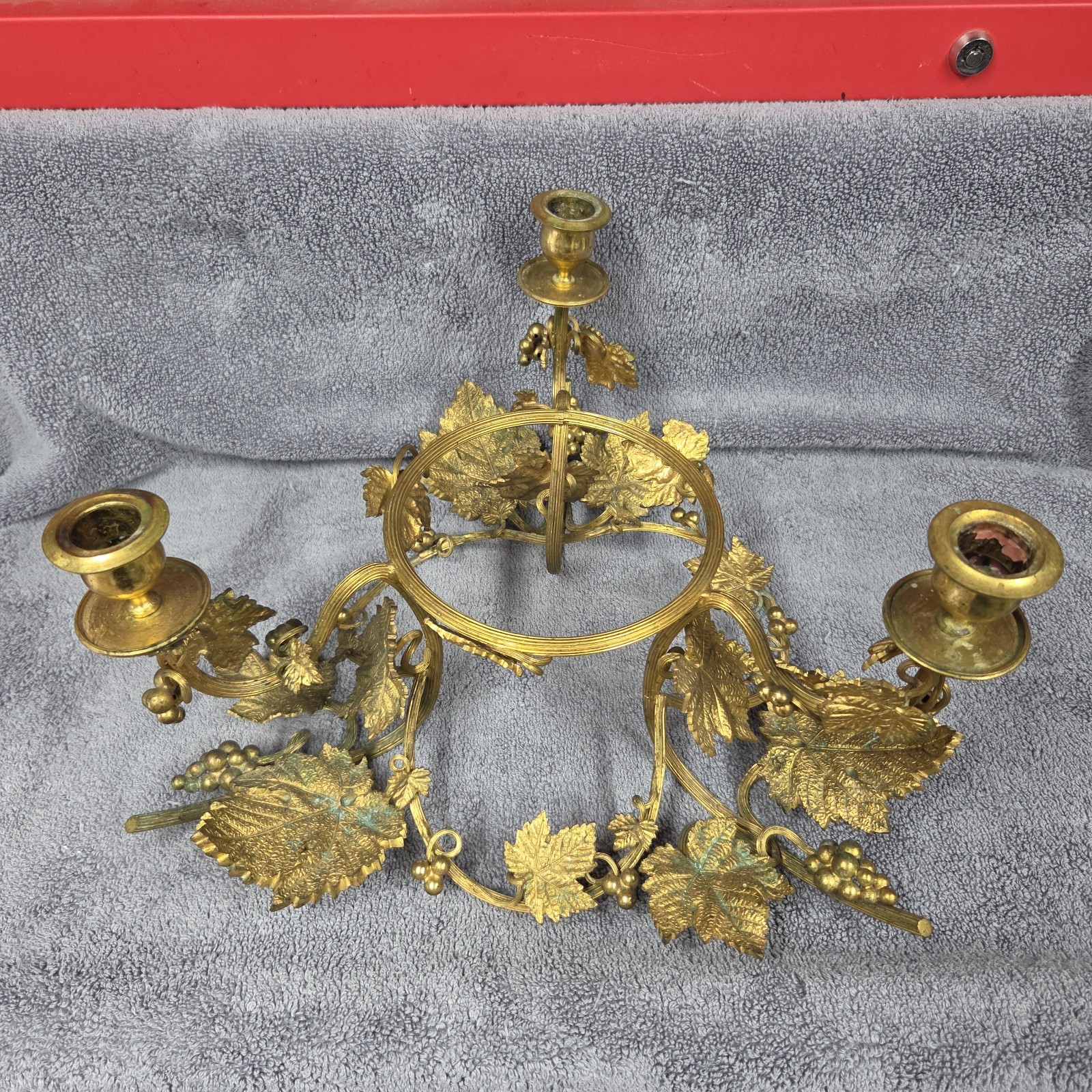 vintage solid brass candle holder Grapevine Art Design Candelabra Large