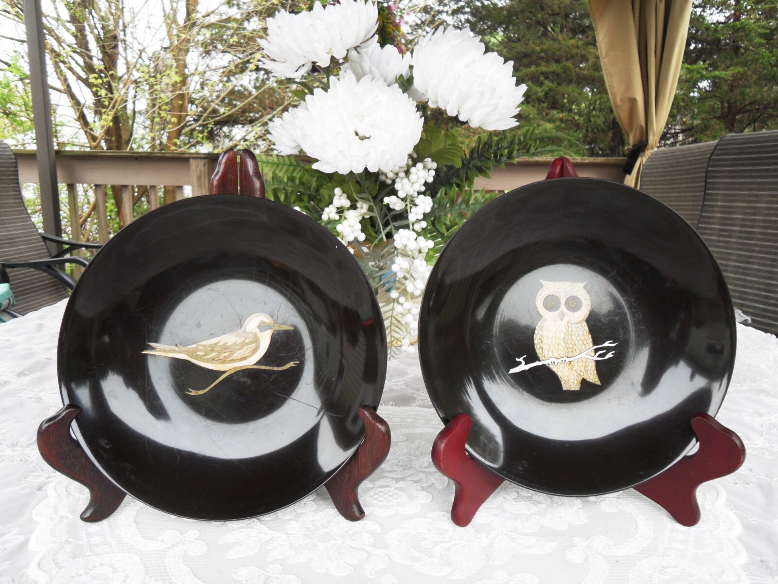 SET OF TWO COUROC HAND INLAID SHALLOW BOWLS