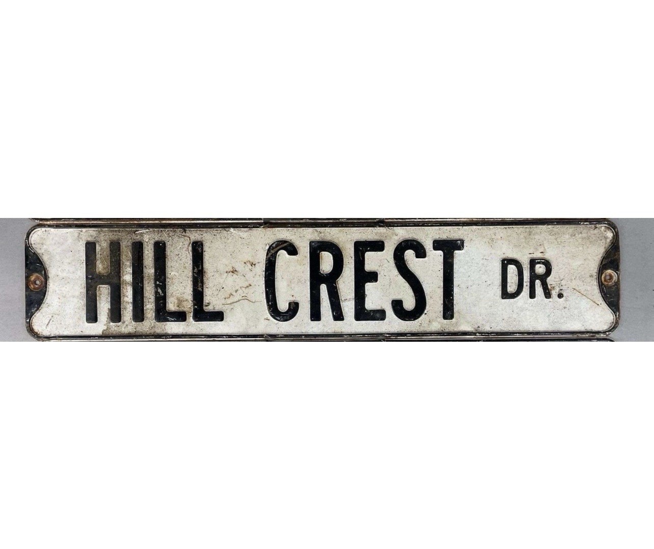 Hill Crest Dr. Street Sign, Black and White, Embossed, Vintage