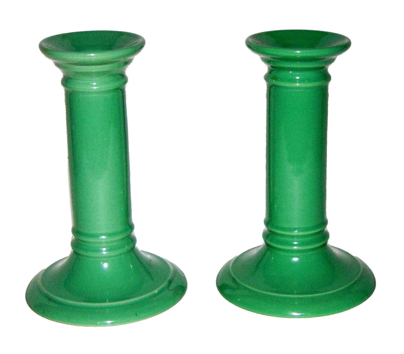 2 Vintage Doulton England Ceramic Celadon Green Candlesticks Early England Mark