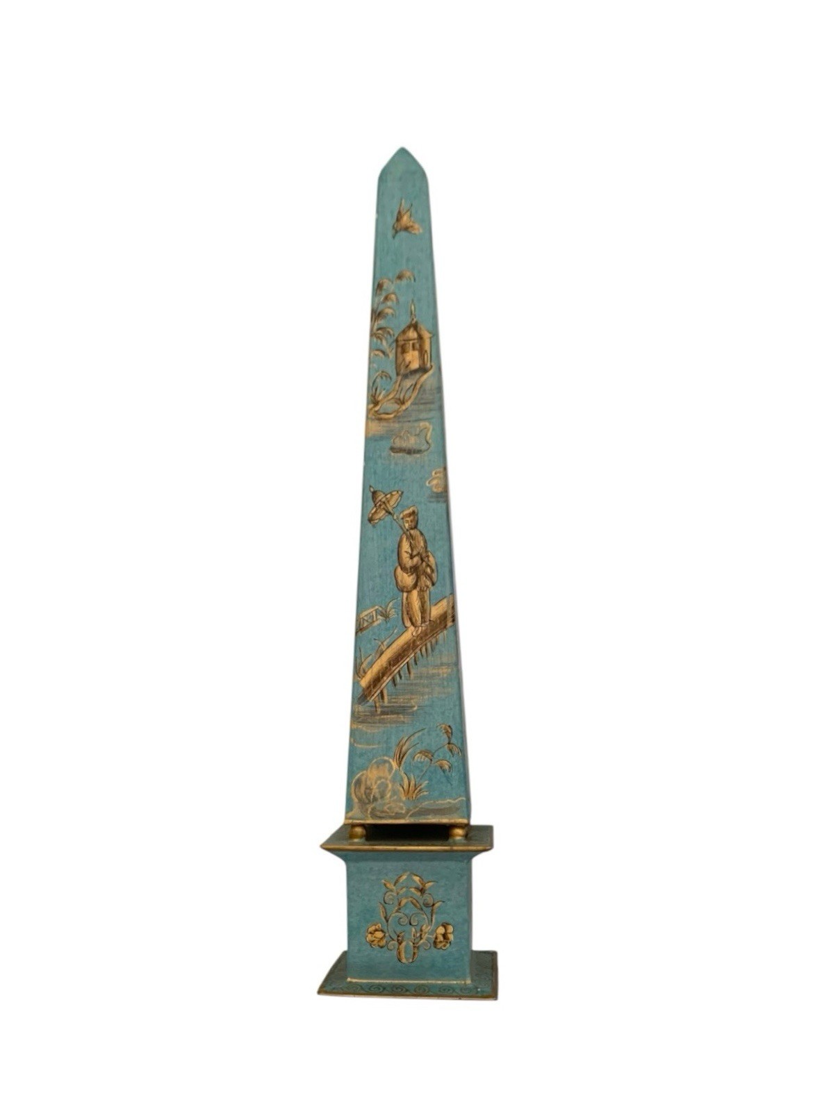 Obelisk Oriental Toleware Metal Mantle Table Top Accent Vintage Chinoiserie