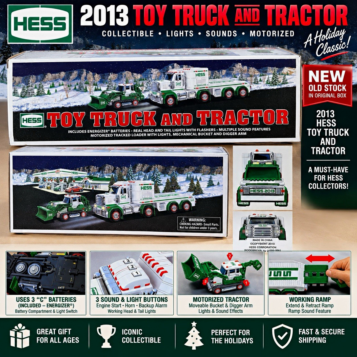 2013 Hess Toy Truck & Tractor NEW In Original Box Lights Sounds Motorized