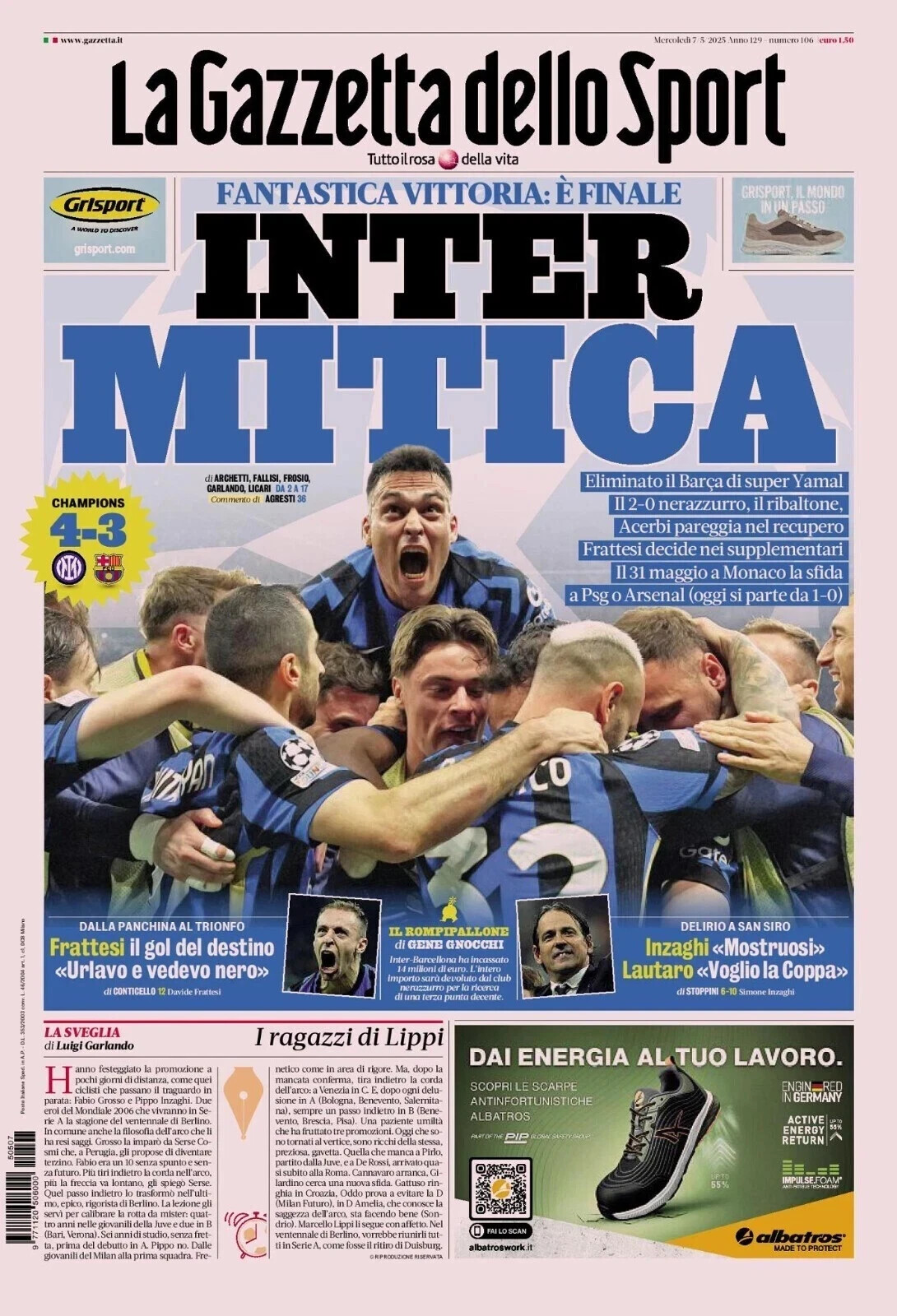 La Gazzetta dello Sport INTER MYTHICA Barcelona 7 May 25 semi-final champions
