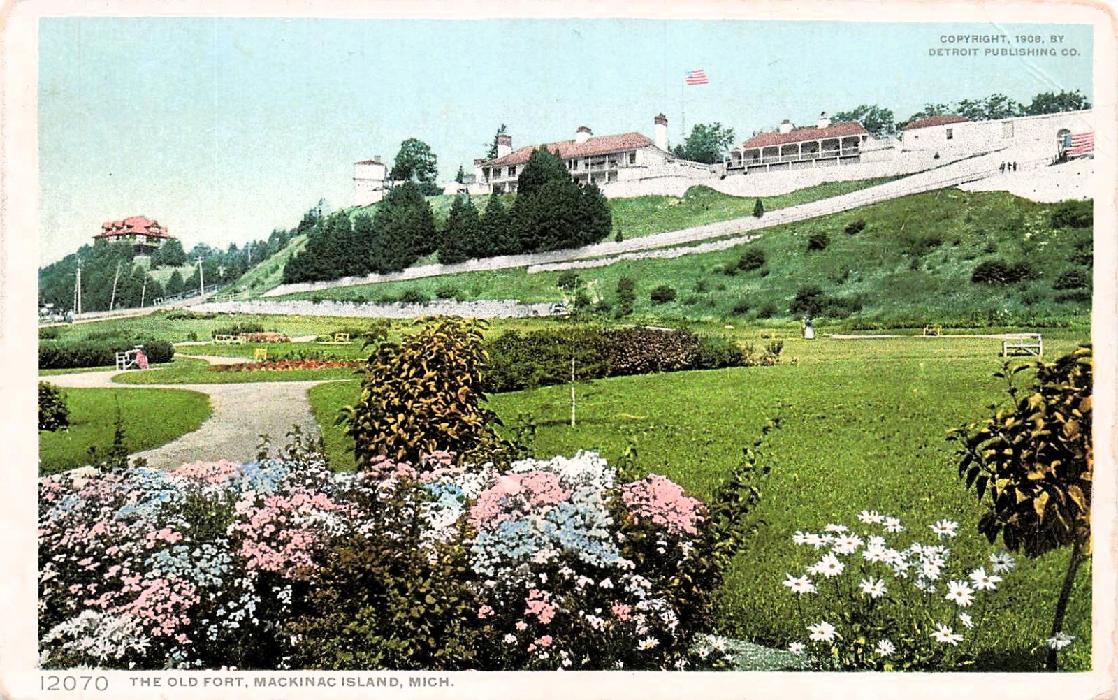 Historic Fort Mackinac Island MI Michigan Garden c1908 Vtg Postcard 28A