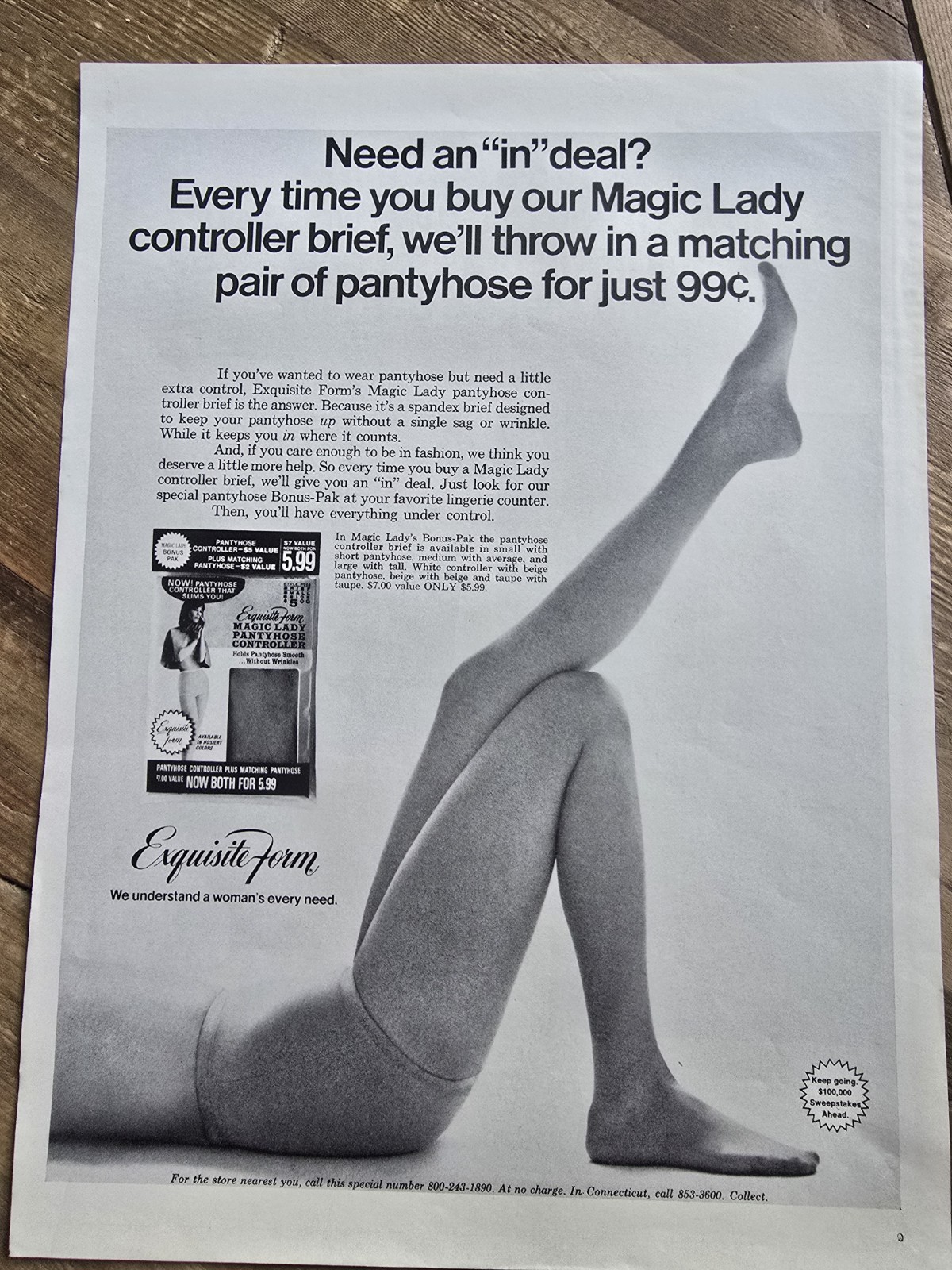 1969 Exquisite Form Magic Lady Brief Pantyhose  Stockings Long Legs Vintage Ad