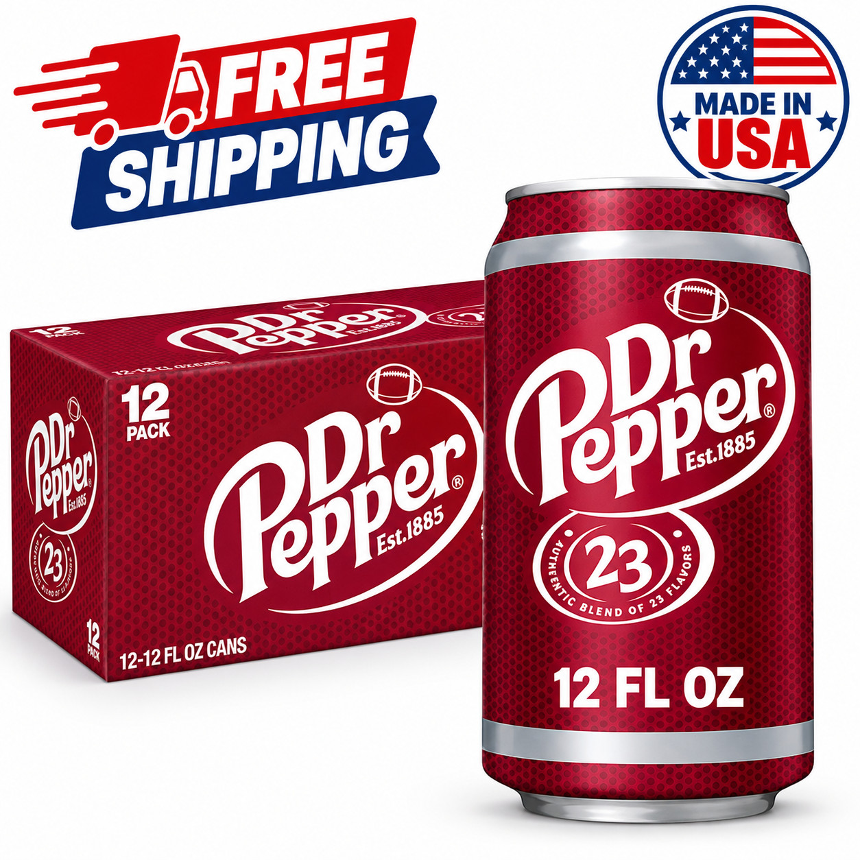 Dr Pepper Original Soda 12 Pack, 12 fl oz Cans – Refreshing Soft Drink