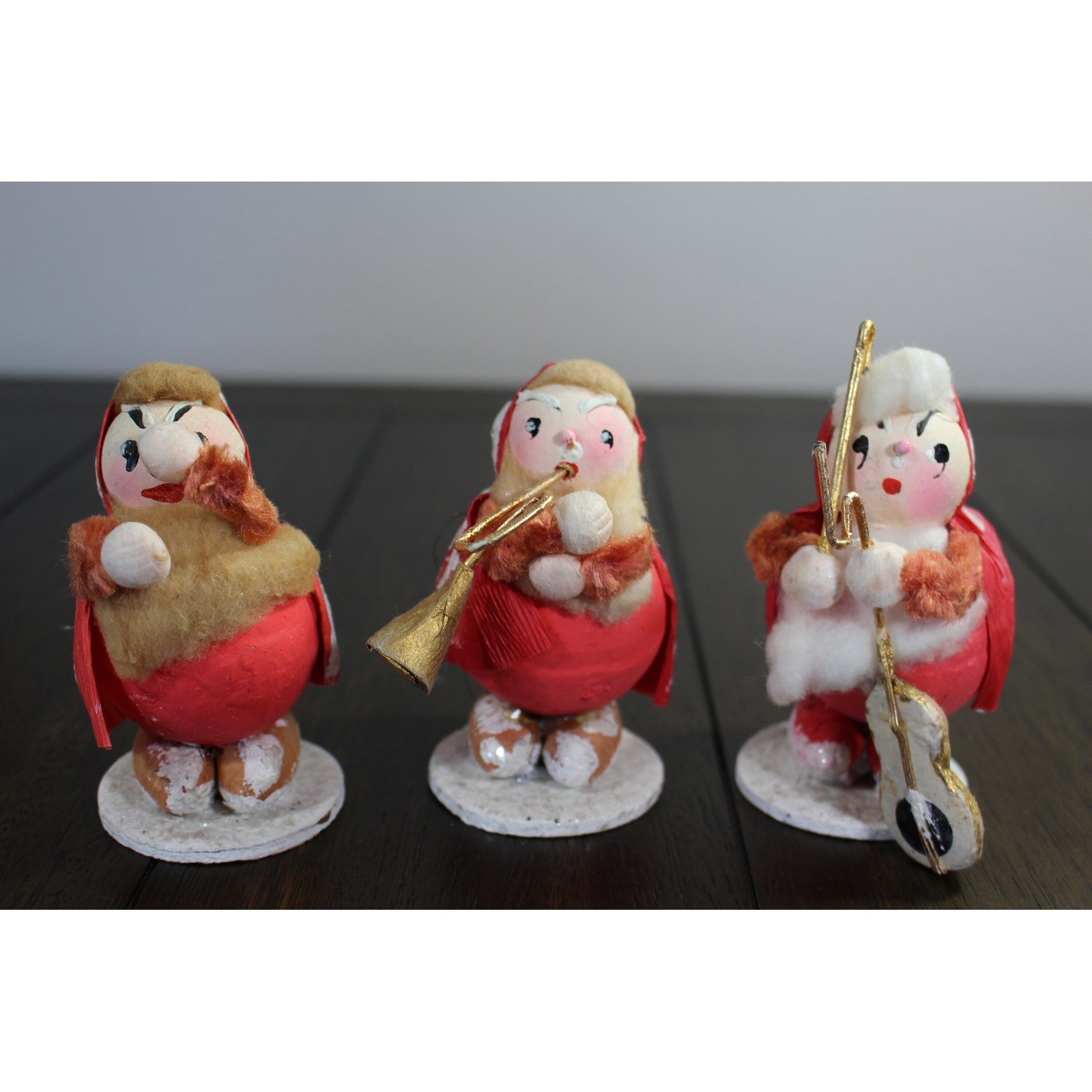 Vintage Musical Santa Elves Figurines: Spun Cotton Chenille, Japan 1950s