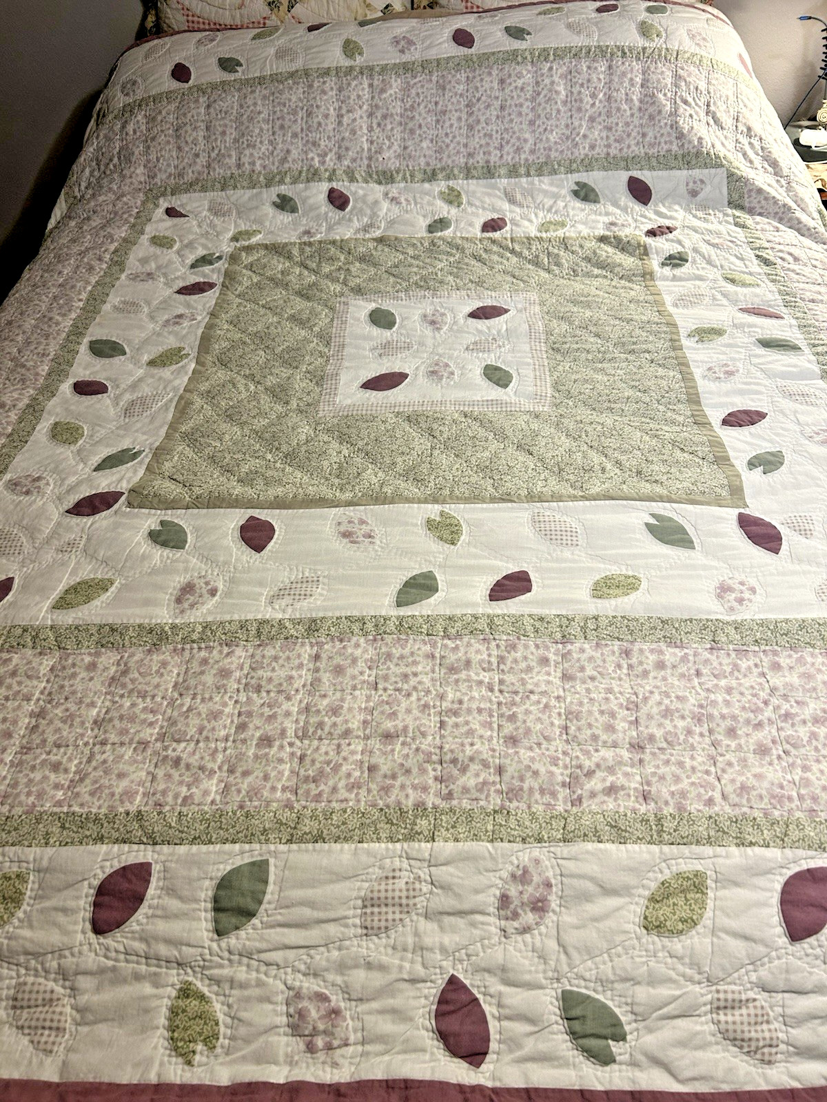 Vintage Pfaltzgraff Naturewood Sage Green Quilt  82 x 82 inches.