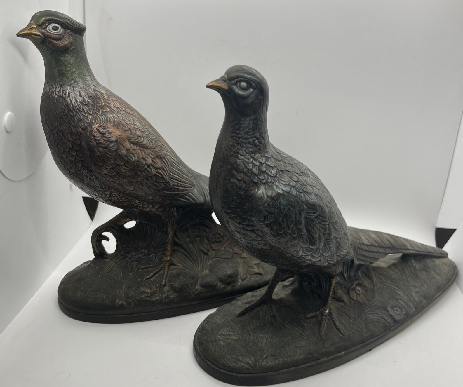VTG Holland Mold Ceramic Pheasants Hand Painted 1973 Signed Metallic Finish